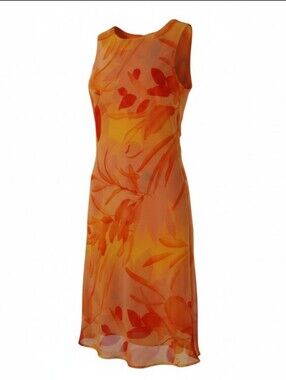Jessica Howard VINTAGE Bright Orange Floral Sleeveless Shift Dress LIKE NEW